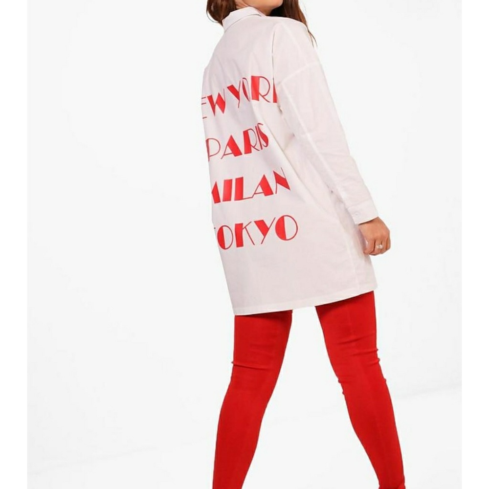 Petite Becky Slogan Back Shirt Dress